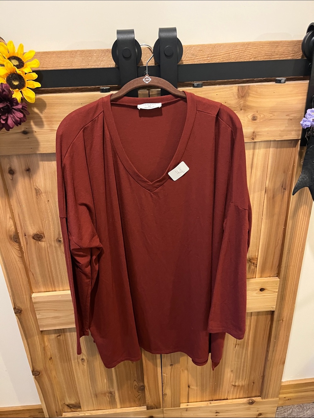 Zenana Outfitters V-Neck Long Sleeve Tunic in Rust